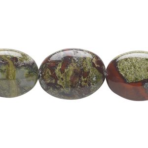 Dragon blood jasper 1pkg1, flat oval bead natural 15.5-16 inch 20x15mm
