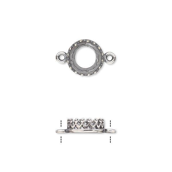 Link, JBB Findings, antique silver-plated brass, 9mm round with open back and decorative trim, 8mm round bezel setting. Sold per pkg of 2. image number 0