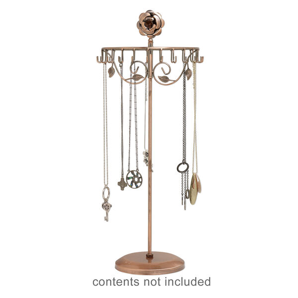 Display, necklace and bracelet, antique copper-finished steel, 21-1/2 x 9 x 6 inches with rose and leaves design with 23 hooks. Sold individually. image number 1