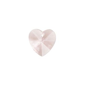 Drop, glass, transparent pink, 14mm heart. Sold per pkg of 12.