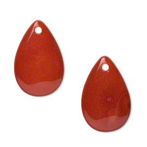 Drop, red agate (dyed / heated), 23x15mm flat teardrop, B grade, Mohs hardness 7. Sold per pkg of 2. image number 0