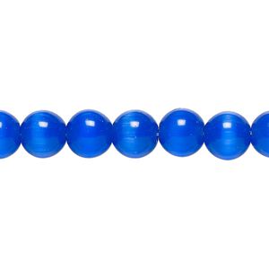 Bead, cat's eye glass (fiber optic glass), dark blue, 8mm round, quality grade. Sold per 15-1/2" to 16" strand.