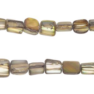 Bead, mother-of-pearl shell (dyed), brass, small to medium chip, Mohs hardness 3-1/2. Sold per pkg of (2) 15-inch strands.
