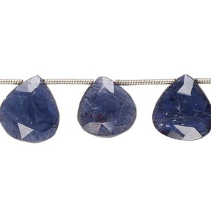Iolite 1pkg13, hand-cut top-drilled faceted puffed teardrop bead natural 13x12mm-15x15mm
