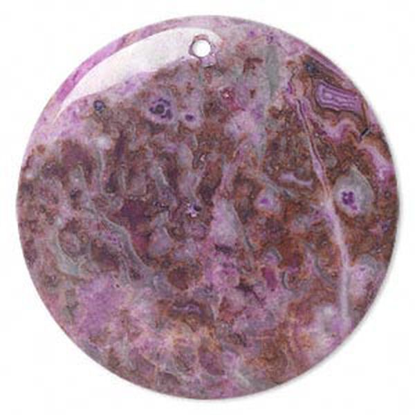Focal, crazy lace agate (dyed), purple, 45mm top-drilled round, B- grade, Mohs hardness 6-1/2 to 7. Sold individually. image number 0