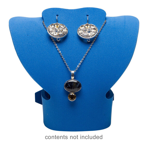 Display, foldable, necklace and earring, foam, blue, 5-1/4 x 5-3/4 x 3-1/4 inches assembled. Sold per pkg of 2. image number 1