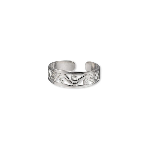 Toe ring, sterling silver, 4.5mm wide with filigree pattern, adjustable. Sold individually. image number 0