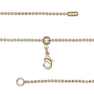 Chain 1pkg1 ball, 1.3mm faceted / lobster claw clasp, gold-finished brass adjustable 16-23.5 inch