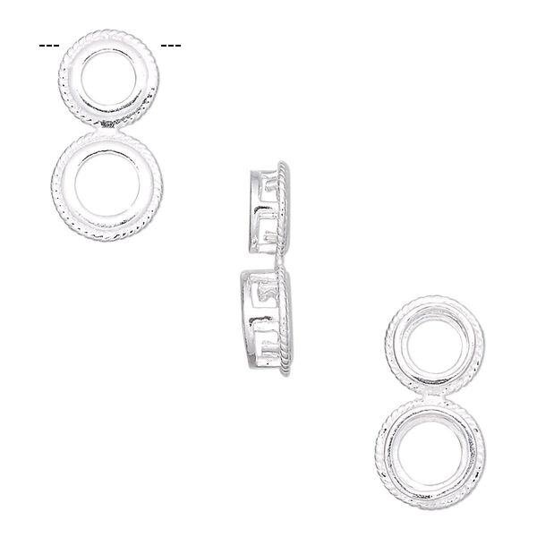 Component, sterling silver, 17x9mm with twisted rope edge, (1) 5mm and (1) 6mm faceted round 4-prong setting. Sold individually. image number 0