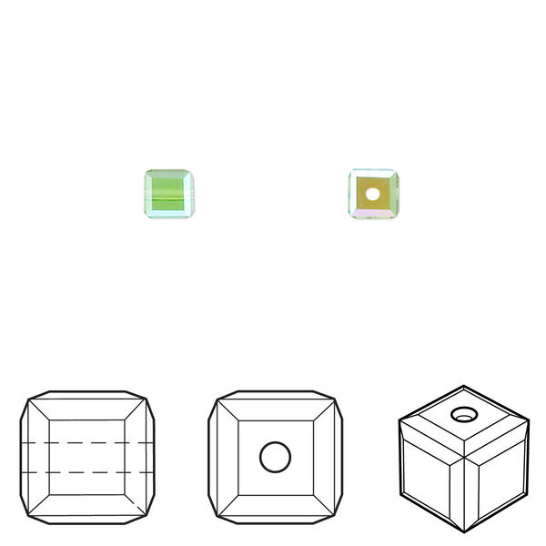 Bead 12pk peridot AB, Crystal Passions® 4mm cube 5601 image number 0