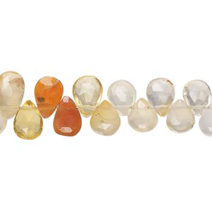 Fire opal 1pkg1, hand-cut top-drilled faceted puffed teardrop bead natural 7 inch 7x5mm-10x6mm