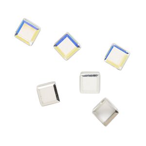 Flat back 6pk crystal AB foil back, Preciosa Czech crystal rhinestone 6mm cube