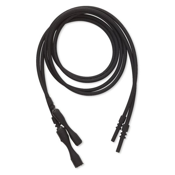 Necklace cord, silicone, opaque black, 2.2-2.5mm wide, 18 inches with snap closure. Sold per pkg of 4. image number 0