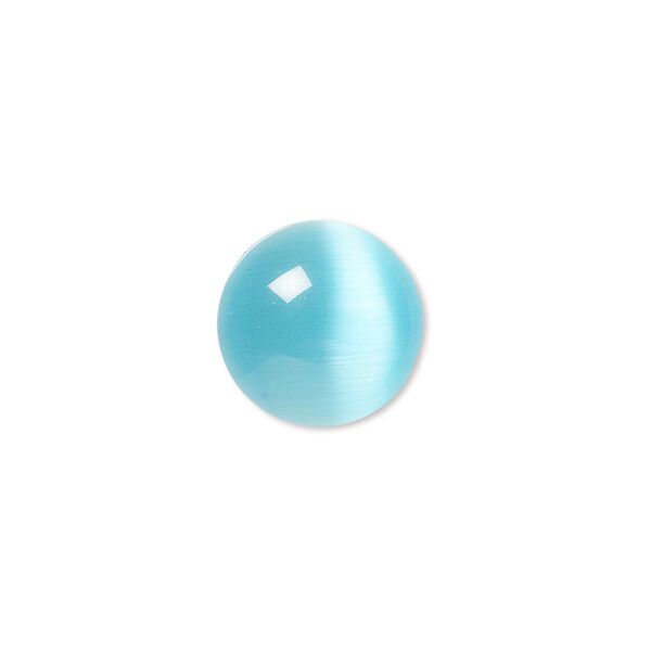 Cabochon, cat's eye glass (fiber optic glass), turquoise blue, 14mm calibrated round, quality grade. Sold per pkg of 10. image number 0