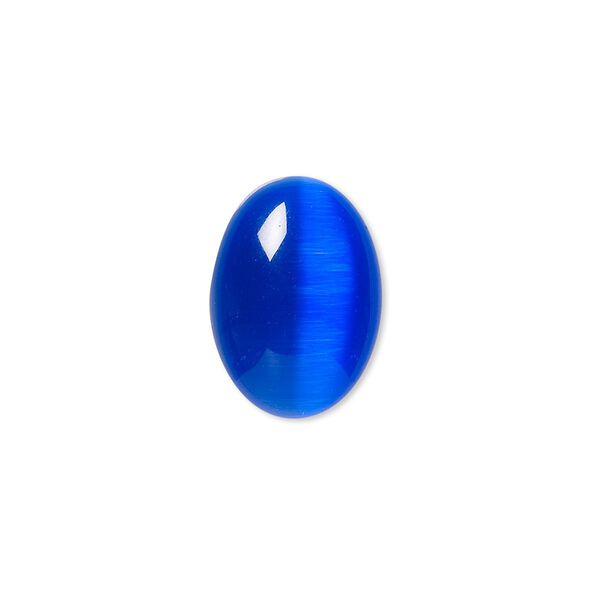 Cabochon, cat's eye glass (fiber optic glass), blue, 18x13mm calibrated oval, quality grade. Sold per pkg of 6. image number 0