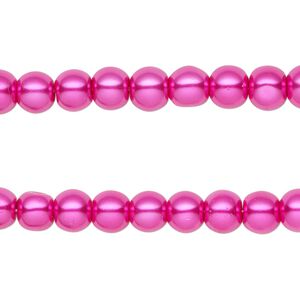 Bead, glass pearl, fuchsia, 5-6mm round. Sold per pkg of (2) 15-inch strands, approximately 140 beads.