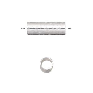 Bead, silver-finished steel, 18.5x6mm round tube with damask design. Sold per pkg of 10.