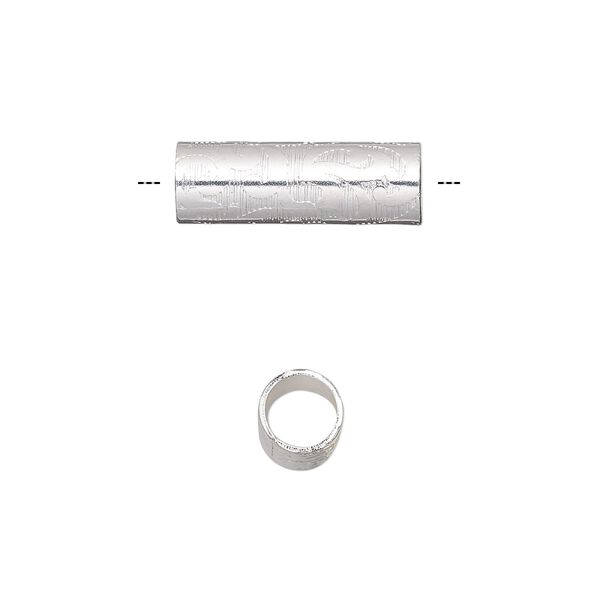 Bead, silver-finished steel, 18.5x6mm round tube with damask design. Sold per pkg of 10. image number 0