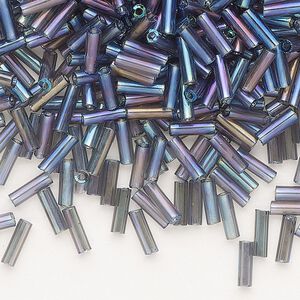 Bead, Preciosa Ornela Czech glass, bugle bead, pkg/50g, 1/4 inch, rainbow translucent grey, (41010).