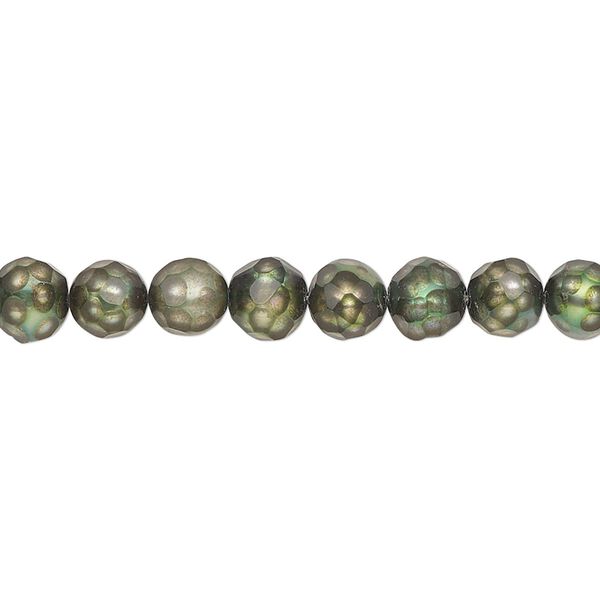 Pearl, cultured freshwater (dyed), green, 5-6mm faceted semi-round with 0.2-0.7mm hole, C grade, Mohs hardness 2-1/2 to 4. Sold per 15-1/2" to 16" strand. image number 0