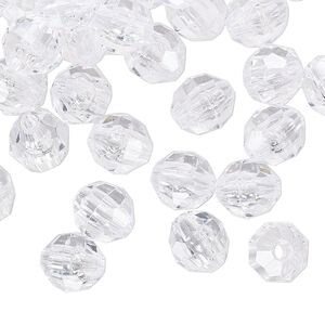 Bead, acrylic, transparent clear, 8mm faceted round. Sold per 100-gram pkg