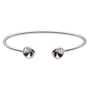 Bracelet, Almost Instant Jewelry®, cuff, imitation rhodium-finished brass, 11mm wide with (2) SS39 rivoli glue-in settings, 7-1/2 inches. Sold individually.