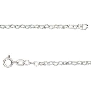 Chain, sterling silver, 1.8mm flat heart cable, 18 inches with springring clasp. Sold individually.