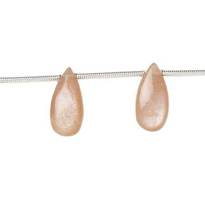Peach moonstone 1pkg12, hand-cut side-drilled puffed teardrop bead natural 15x7mm