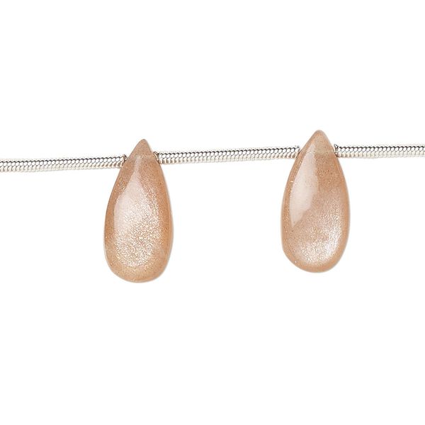 Peach moonstone 1pkg12, hand-cut side-drilled puffed teardrop bead natural 15x7mm image number 0