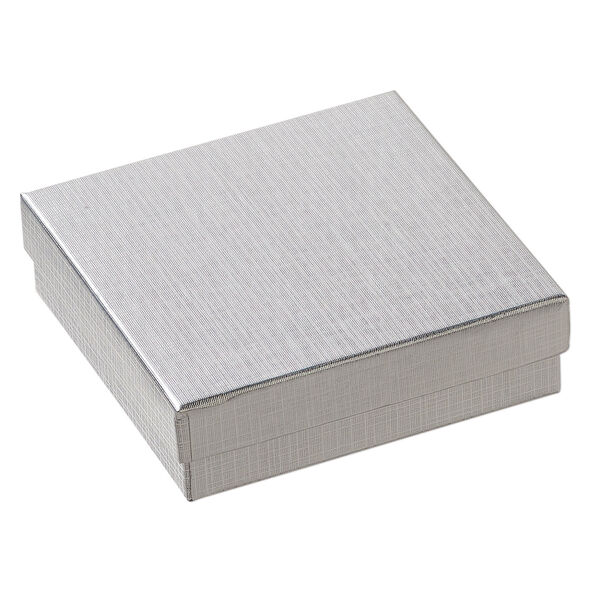 Box 1pkg6, paper and "cotton" filled, silver 3-1/2 x 3-1/2 x 1 inches square image number 0
