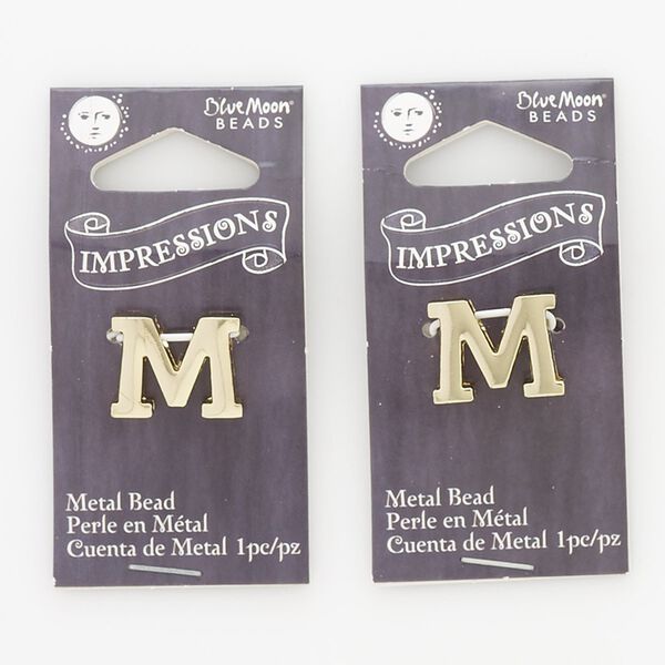 Bead, gold-finished "pewter" (zinc-based alloy), 16x13mm top-drilled alphabet letter M with 2mm hole. Sold per pkg of 2. image number 0