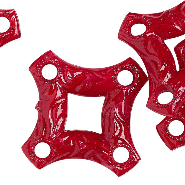 Focal, vintage German acrylic, opaque dark red, 37x37mm textured open diamond with 4 holes. Sold per pkg of 6. image number 0