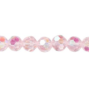 Bead 1pk 32 facets translucent pink AB, Celestial Crystal® 8mm round 15.5-16 inch