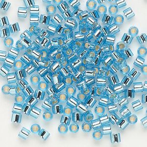 Seed bead, Delica®, glass, pkg/250g, #8 round, transparent silver-lined aqua (DBL-0044).