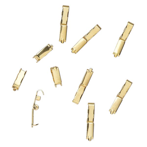 Clasp, fold-over, gold-finished "pewter" (zinc-based alloy), 11x3mm. Sold per pkg of 10. image number 0