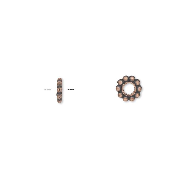 Bead, antique copper-plated "pewter" (zinc-based alloy), 6x1mm rondelle. Sold per pkg of 100. image number 0