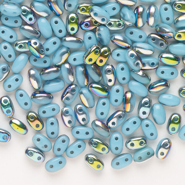 Seed bead, Preciosa Twin™ Pressed Twin Czech glass, pkg/200, 5x2.5mm oval, opaque iris light blue, (15289). image number 0