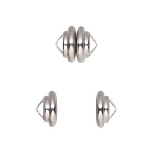 Clasp magnetic 1pkg12 rhodium-plated, 10.8x7.7mm ribbed rondelle, brass Mag-Lok® 1-strand