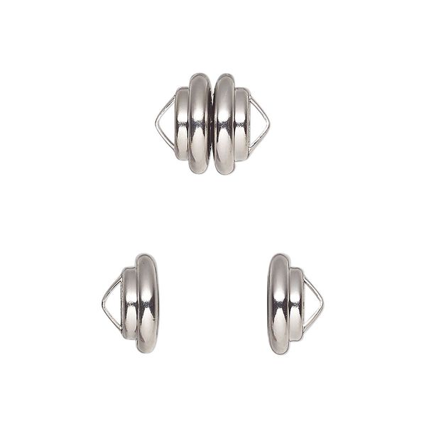 Clasp, Mag-Lok®, magnetic, rhodium-plated brass, 10.8x7.7mm ribbed rondelle. Sold per pkg of 12. image number 0