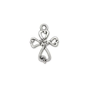 Drop, antique silver-finished "pewter" (zinc-based alloy), 16.5x14.5mm double-sided open cross. Sold per pkg of 10.