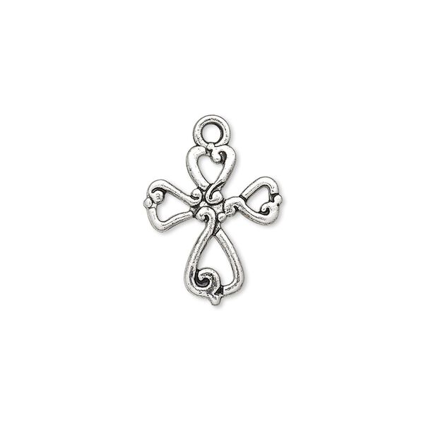Drop, antique silver-finished "pewter" (zinc-based alloy), 16.5x14.5mm double-sided open cross. Sold per pkg of 10. image number 0