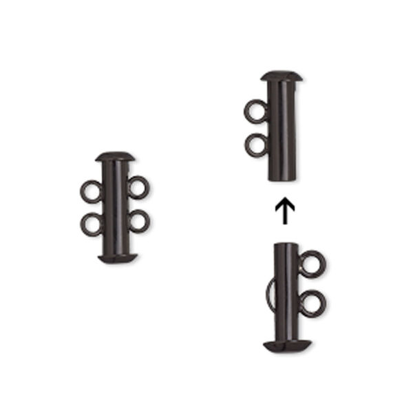 Clasp, 2-strand slide lock, electro-coated brass, black, 16.5x6mm tube. Sold per pkg of 2. image number 0