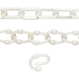 Chain 1pkg5, 7mm oval / 9mm removable oval link, ABS plastic / white AB 16 inch unfinished