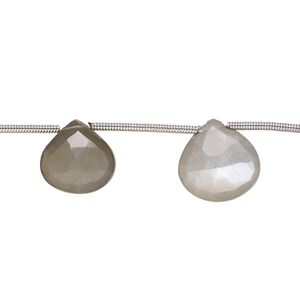 Grey moonstone 1pkg9, hand-cut top-drilled faceted puffed teardrop bead natural 10-12mm