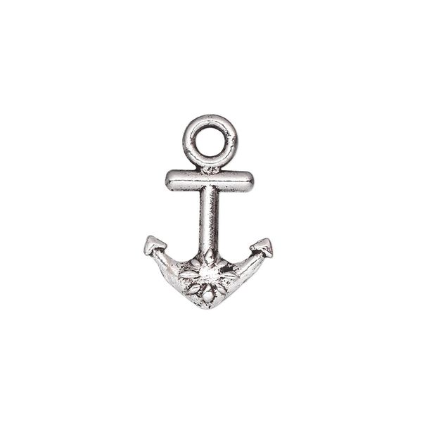 Charm, antique silver-plated "pewter" (zinc-based alloy), 14x13mm double-sided anchor. Sold per pkg of 20. image number 0