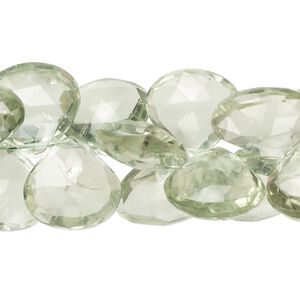 Green quartz 1pkg1, hand-cut top-drilled faceted puffed teardrop bead 8 inch 11x11mm-17x14mm