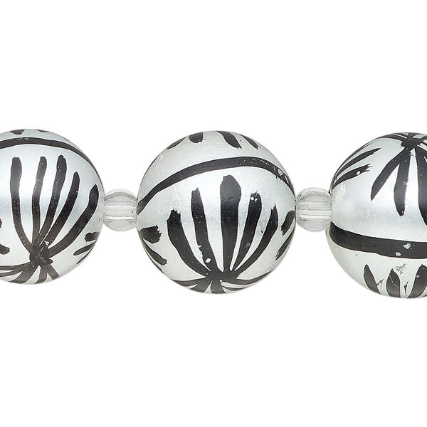 Bead, glass 1pkg8, opaque white and black, 16mm hand-painted round. image number 0