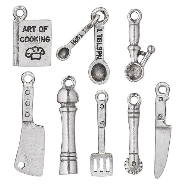 Charm set, antiqued pewter (tin-based alloy), 17.5x4.5mm-30x11mm kitchen theme. Sold per 8-piece set. image number 0