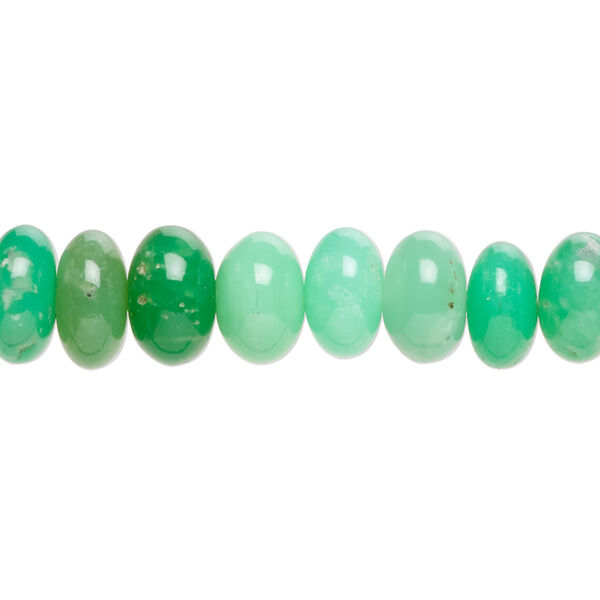 Bead, chrysoprase (natural), 8x5mm-10x7mm hand-cut rondelle with set pattern and 0.4-1.4mm hole, B+ grade, Mohs hardness 6-1/2 to 7. Sold per 14-inch strand, approximately 55 beads. image number 0
