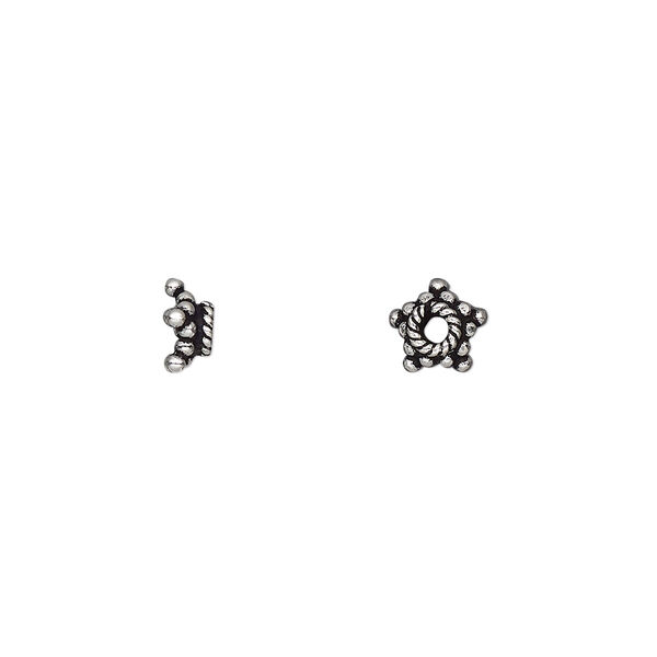 Bead cap, antiqued sterling silver, 6x3mm star rondelle, fits 5-6mm bead. Sold per pkg of 6. image number 0